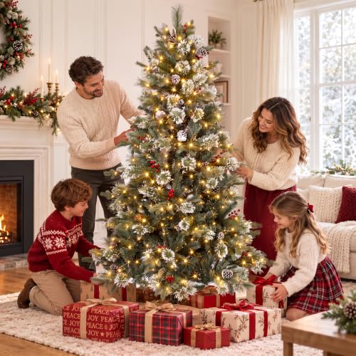 6ft Pre-Lit Artificial Christmas Tree with 300 Warm White LED Lights