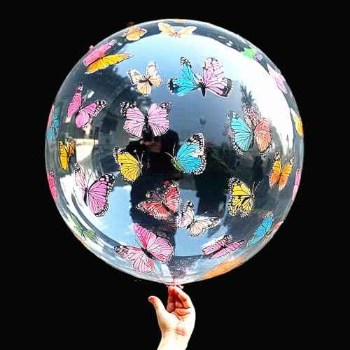 Bobo Balloons Butterfly Printed,Helium Style Transparent Bubble Clear Balloons,Gifts for Christmas,Wedding,Birthday Party Decorations (Butterfly, 24 inch 10 Packs)