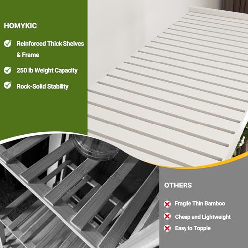 White Bamboo Clothing Rack with Shelves - 33.5” Wide, 78.8” Tall, Double Hanging Rods