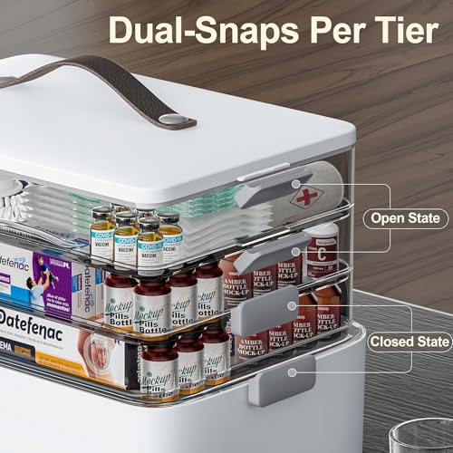 Extra Large 4-Tier Portable Medicine Organizer with Handle - Sturdy BPA-Free Storage Box