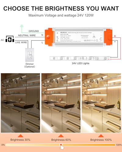VEURCHY 120W 24V Dimmable LED Driver 120-24 / 1.0 for LED Strip Lights