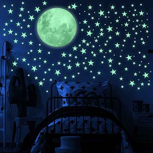Stars for Ceiling ? Glow in The Dark Stars and Moon Wall Decals for Kids Bedroom or Nursery, Luminous Star Stickers for Ceiling, Self-Adhesive Fluorescent Night Sky Decor, Gift for Boys and Girls