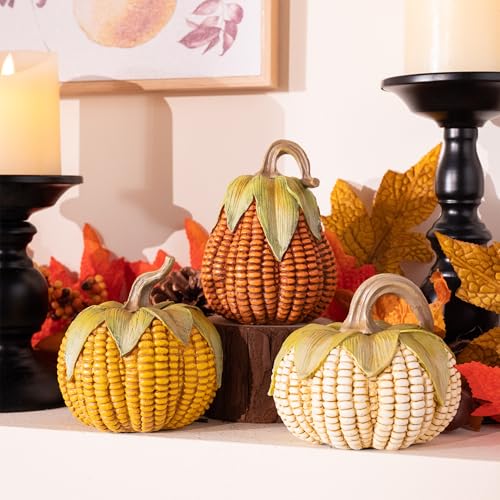 Valery Madelyn Medium Fall Pumpkin Decor Set of 3 - Rustic Resin Corn Pumpkins