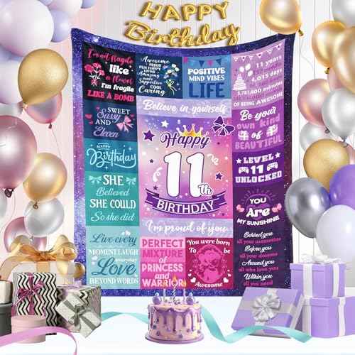 11 Year Old Girl Birthday Gifts, Gifts for 11 Year Old Girl, Happy 11th Birthday Girls Blanket 60x50 Inch, 11th Birthday Decorations for Girls