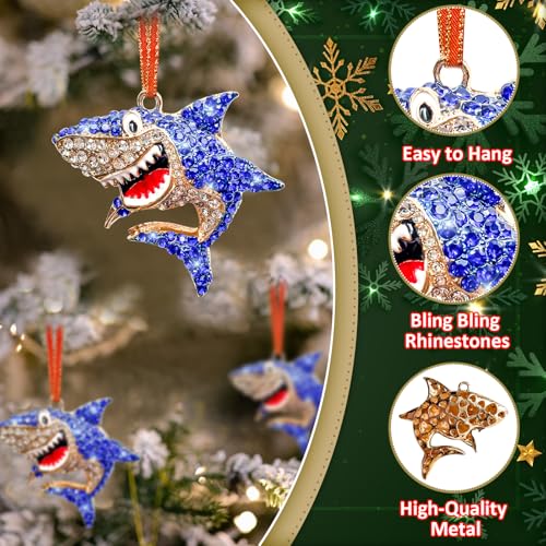 HEYINSHEN Rhinestone Shark Christmas Ornament - Metal Hanging Holiday Decor