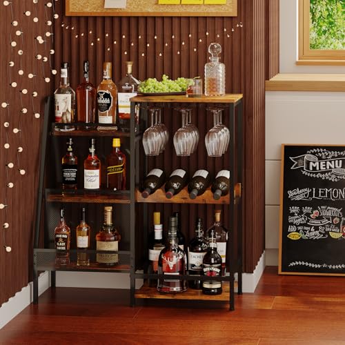 Large Versatile Liquor Stand for Home Bar - 3-Tier Floor Wine & Whiskey Rack with Glass Holder