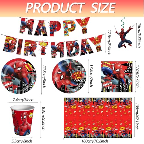 118 Pcs Spider Birthday Party Supplies Set with Banner, Plates, Cups, Napkins & Decorations