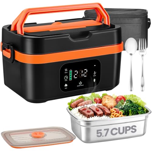RONROX Black Orange Portable Cordless Heated Lunch Box 5.7-Cup Food Warmer 30000mAh