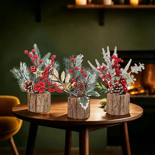 Lulu Home 3 Pcs Mini Christmas Tabletop Trees, Artificial Centerpiece