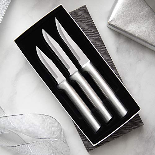 Paring Knife Set with Silver Handles - 3-Piece Kitchen Utility Knives - Gift Set (S01) - Made in USA