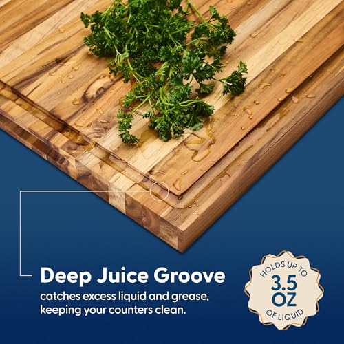 Large Teak Wood Cutting Board - Edge Grain, Laurel Variation, 18x14 Inches