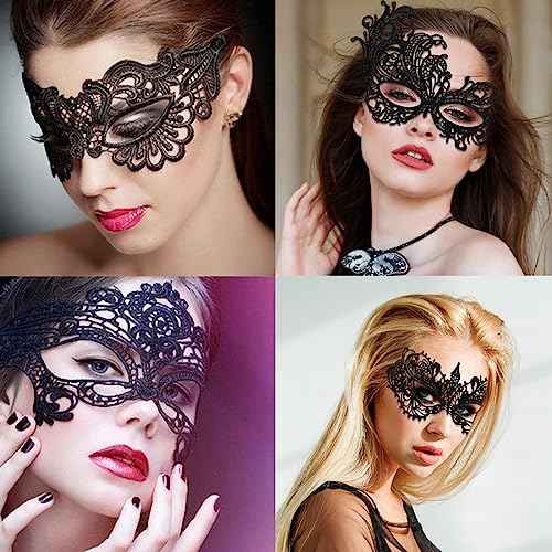 6 Sets Black Lace Eye Mask Women Party Masquerade Halloween Christmas Valentine Thememed Party Cosplay Festivals Decoration Accessories