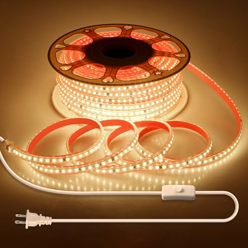 Samsion Waterproof 100FT/30M Outdoor LED Rope Light Warm White AC 110V-120V IP67 Self-Adhesive