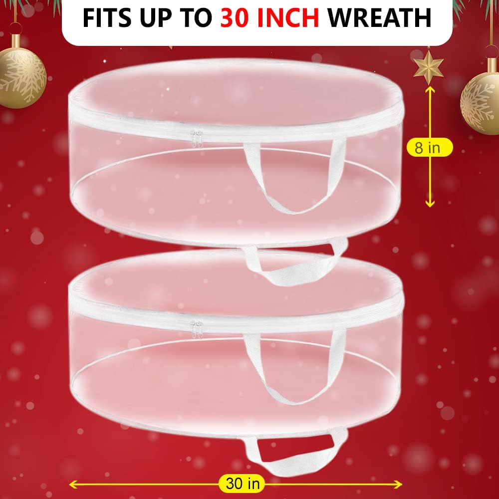 ProPik Christmas Wreath Storage Bag - 30" Clear Waterproof PVC Container | 2 Pack with Handles
