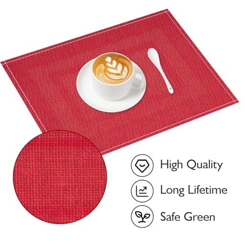 Niviy Red Christmas Placemats 12x18 in Set of 4 – Linen, Washable