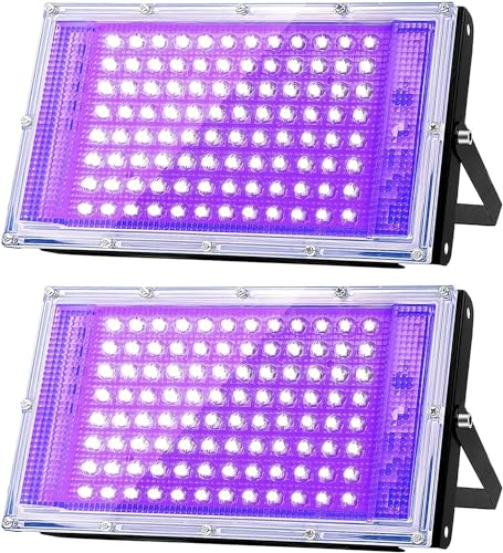 100W UV Black Light LED Spotlight IP66 Waterproof for Parties, Halloween, Christmas - 2 Pack