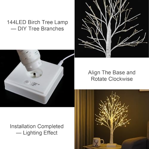 Artificial Birch Tree Lamp 2 Pack with Timer - Warm White LED Light, DIY Branches, 24 Inch