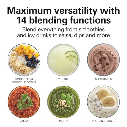 Hamilton Beach Wave Crusher Blender 40oz Stainless Steel Jar - 14 Functions, Ice Sabre Blades, 700W