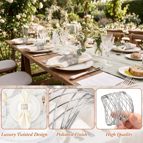 LemonRoad 12 Pcs Silver Twisted Wire Mesh Napkin Rings for Weddings & Parties
