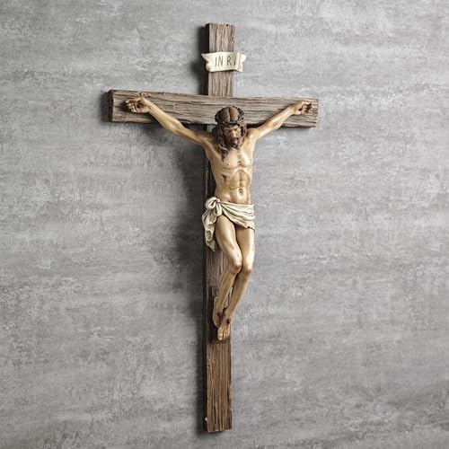 Large Catholic Wall Cross with Jesus Statue - 20.75 Inch Religious Decor, Realistic Finish