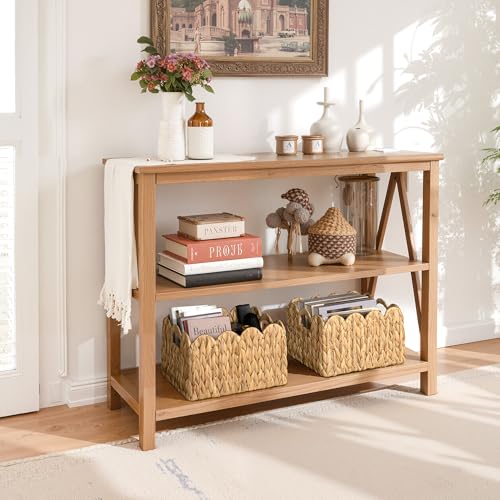 Large Water Hyacinth Basket with Scalloped Edges - Natural Wicker Storage Basket 13 x 8.25 x 7 inches