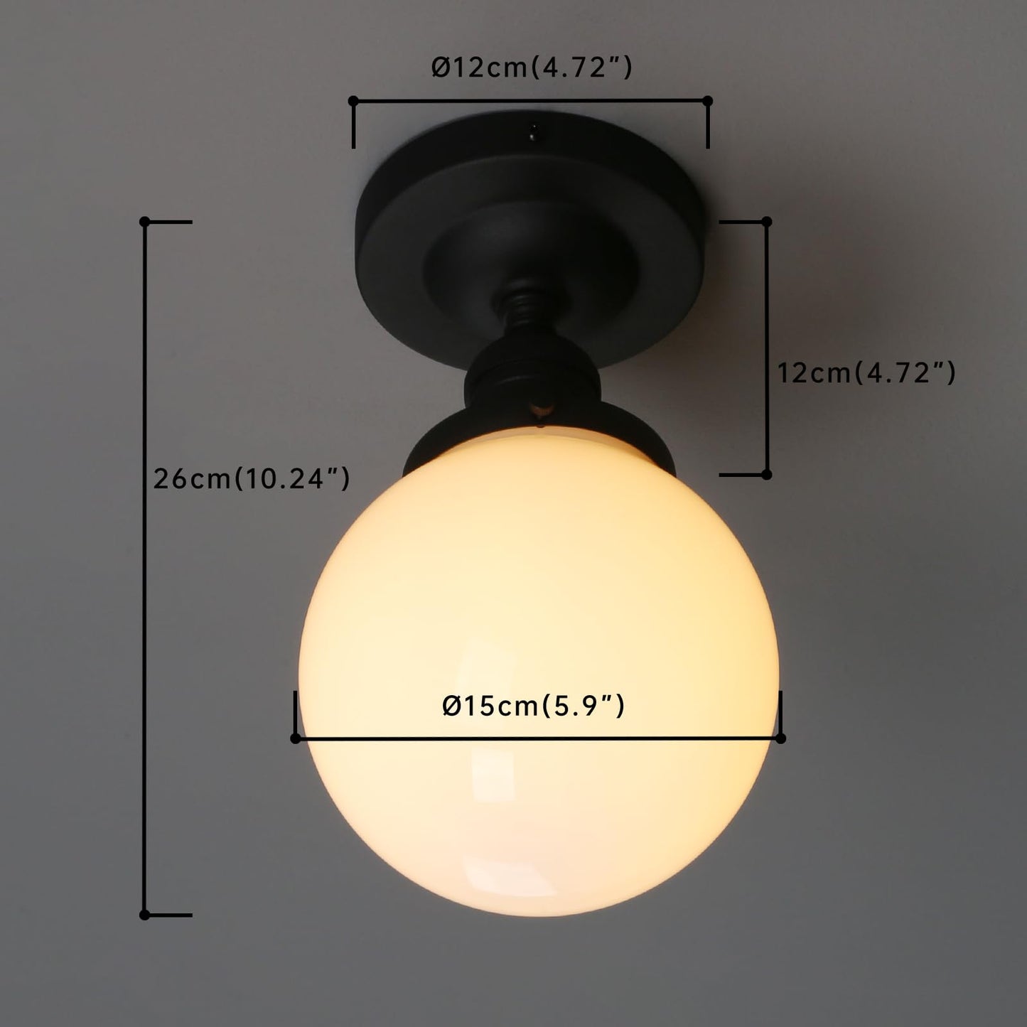 JIMUBEAM Industrial Semi Flush Mount Ceiling Light, Milk White Globe Glass Pendant Lamp Shade, Close to Ceiling Light Fixture for Porch, Hallway, Entryway, Kitchen, Bedroom, Hotel