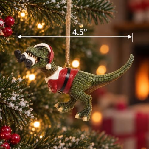 4.5-Inch T-Rex Eating Santa Christmas Tree Ornament – Quirky Holiday Decor