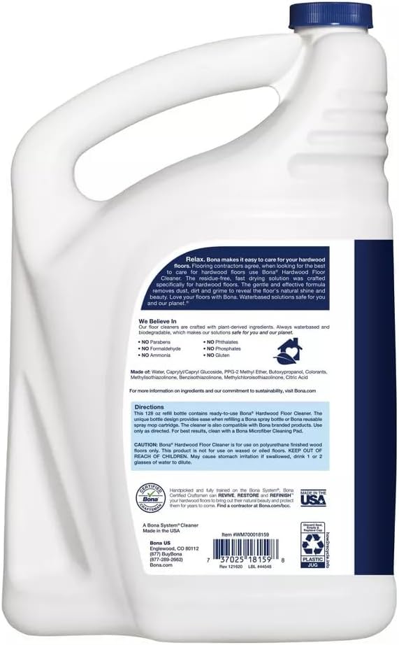 Bona Hardwood Floor Cleaner Refill - 128 Fl Oz | Safe, Effective Cleaning Solution for Wood Floors