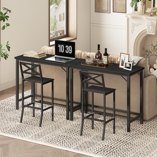 MAHANCRIS Black Narrow Bar Table 63-Inch Connectable Pub & Dining Table