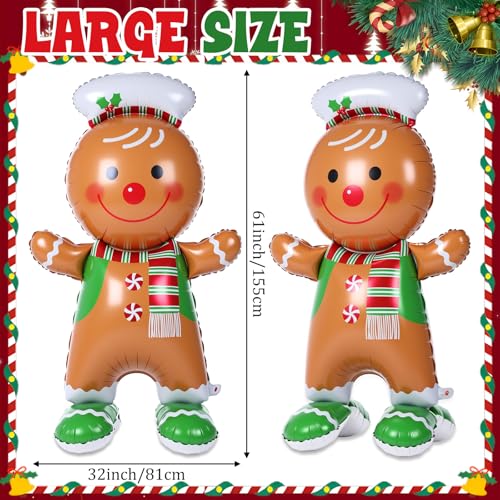 Gingerbread Man 2 Pcs 61-Inch Foil Balloons with Base - Cinnvoice Holiday Party Decorations (Gingerbread Man)
