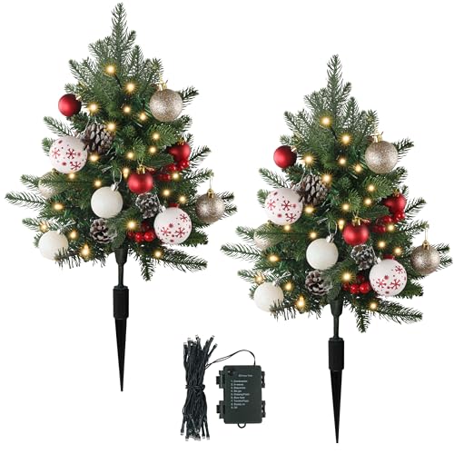 Sunnyglade 27-Inch Outdoor Christmas Tree Set of 2 with 60 LED Lights