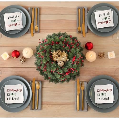 Gift Boutique - 100 Count Christmas Naughty or Nice Cocktail Beverage Napkins Holiday Disposable Paper Napkin Funny Dessert Napkins for Home Dinner Buffet Xmas, Tableware Party Supplies Decorations