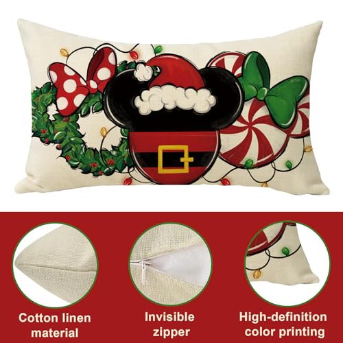 Christmas Lumbar Decorative Throw Pillow Cover 12 x 20, Xmas Peppermint Candy Wreath Rectangle Cushion Case Decor, Winter Funny Holiday Home Decoration for Sofa Couch