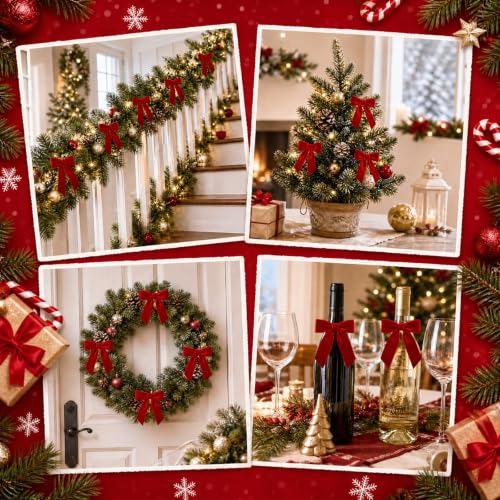 CuriNaut 24 Pcs Red Velvet Christmas Bows 4.7x4.7 in - Red / 4.7" x 4.7"
