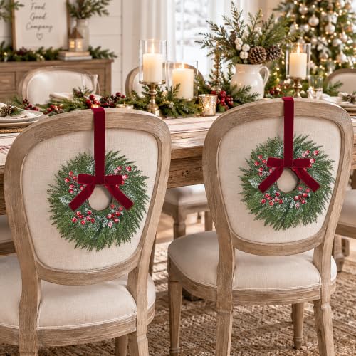 6Pcs 14-Inch Mini Christmas Wreaths for Cabinets with Velvet Bows - Festive Holiday Decor