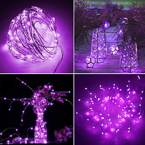 Purple Halloween Fairy Lights 66 ft 200 LED 2 Pack with Remote & Waterproof Battery Boxes