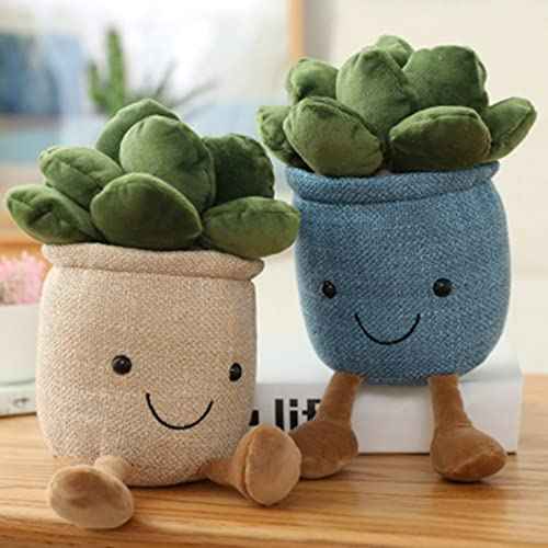 9.8 inch Succulents Plush Toy, Flower Pot Stuffed Plushie Pillow Decoration, Cute Soft Plants Throw Pillow for Christmas Birthday Gifts (Khaki)