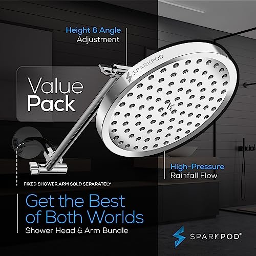 SparkPod 8-Inch Round Rain Shower Head with 11-Inch Adjustable Chrome Shower Arm