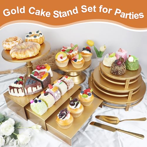 Gold Dessert Table Display Set - 11PCS Cake Stand & Riser Set for Weddings & Parties - Variation GOLD-A