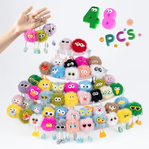 OMyFav 48PCS Plush Monster Keychains - Fun Backpack Charms & Party Favors