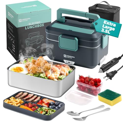 Annie & Mia Design Forest Slate Electric Lunch Box 3.5L Dual-Layer Food Warmer