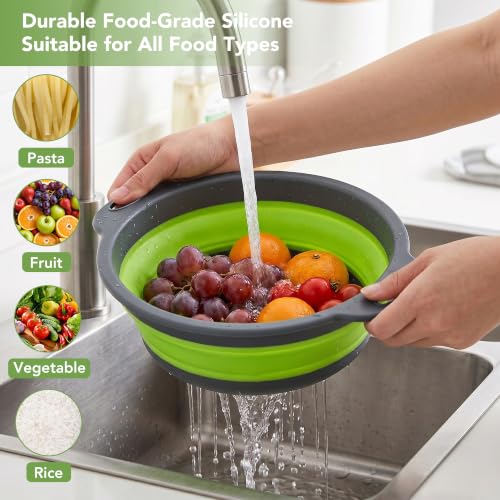 Multicolor Collapsible Kitchen Colander Set with Self-Draining Base – 3QT, 4QT, 5QT