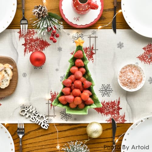 Artoid Mode Red Snowman Xmas Table Runner 13x60 Inch Home Holiday Decor