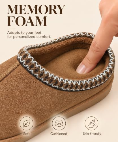 Litfun Women’s Memory Foam Slippers Chestnut 7.5-8 Faux Suede House Shoes