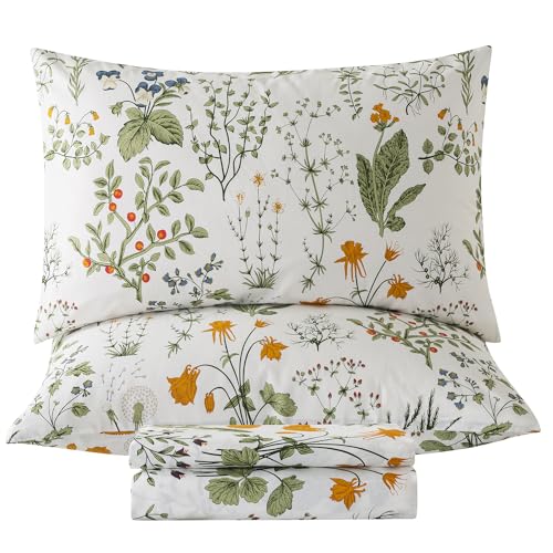 Zusbest Green King Size Floral Cotton Bed Sheet Set with Deep Pockets - 4 Pieces