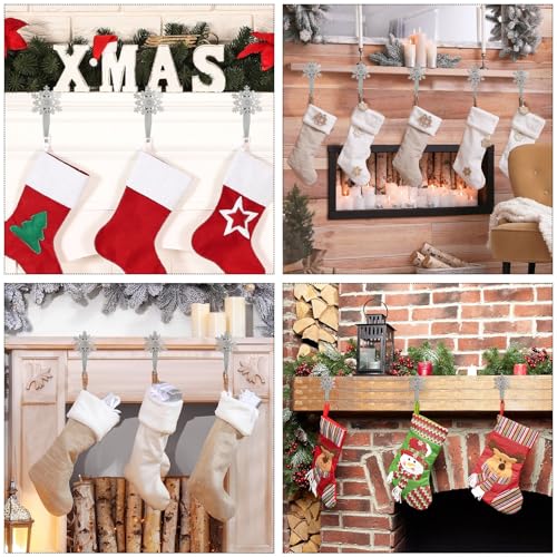 Peryiter 12 Pcs Snowflake Stocking Holders Metal Hooks for