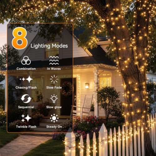 Soomit 2 Pack Outdoor Solar String Lights 66FT Warm White 8 Modes Waterproof
