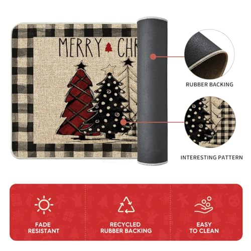 Buffalo Plaid Christmas Kitchen Mats Set of 3 Non-Slip Floor Rugs Winter Decor