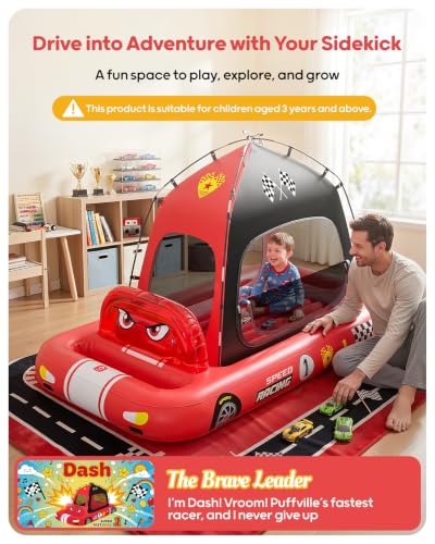 Red Race Car Inflatable Toddler Travel Bed with Tent & Fast Pump