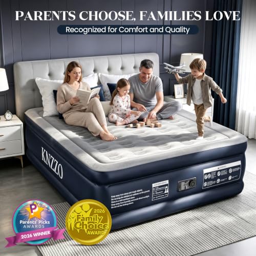 KNZZO Queen Air Mattress with Built in Pump, 18 Inch Inflatable Bed,